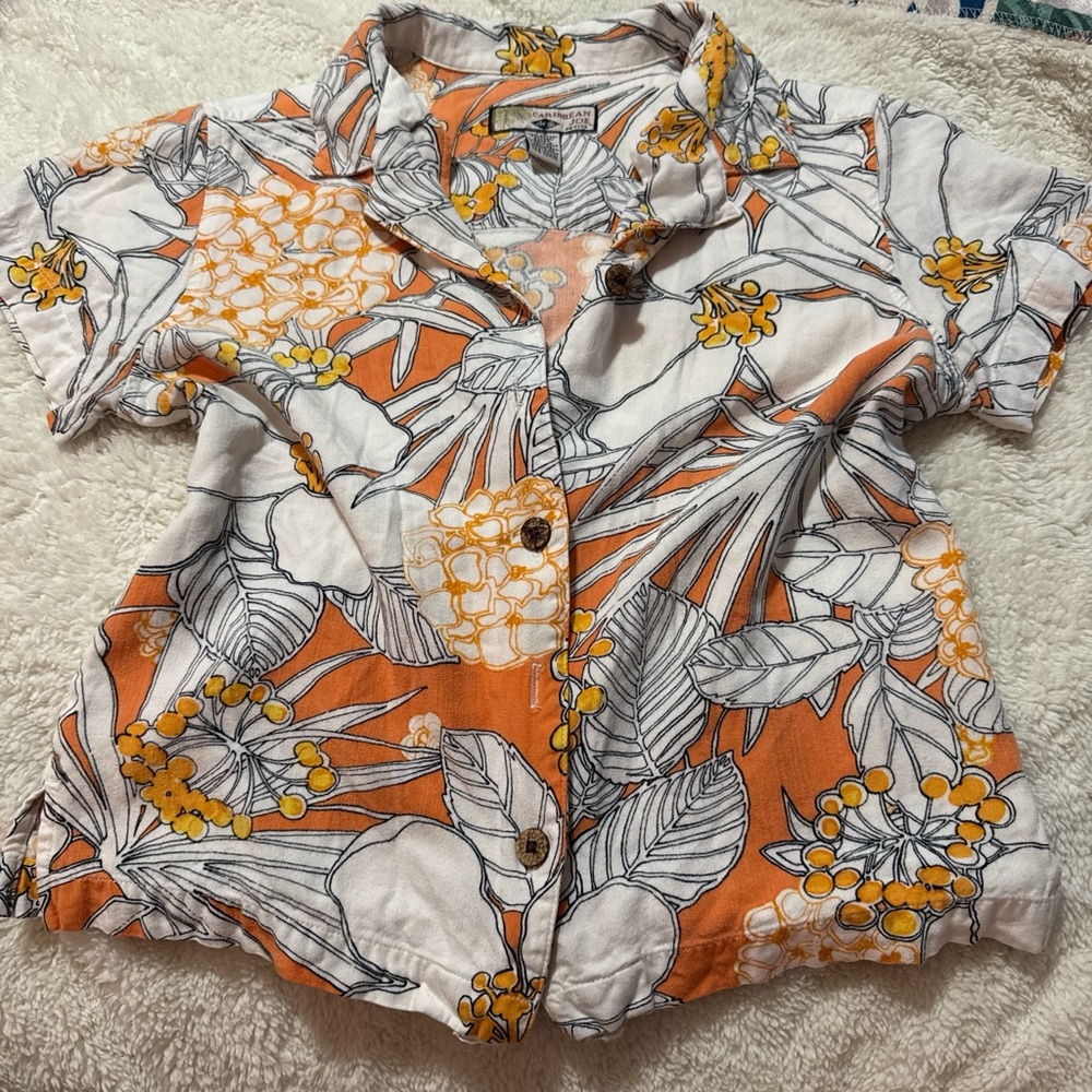 Caribbean Joe Vibrant Orange and White Shirt